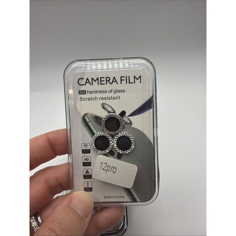 For iPhone 16 15 14 13 12 Pro Bling Diamond Camera Lens Protector Silver